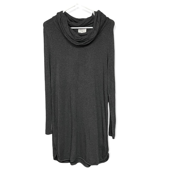 Lou & grey charcoal heather cowl neck long sleeved knit mini shift dress, medium - Picture 2 of 9
